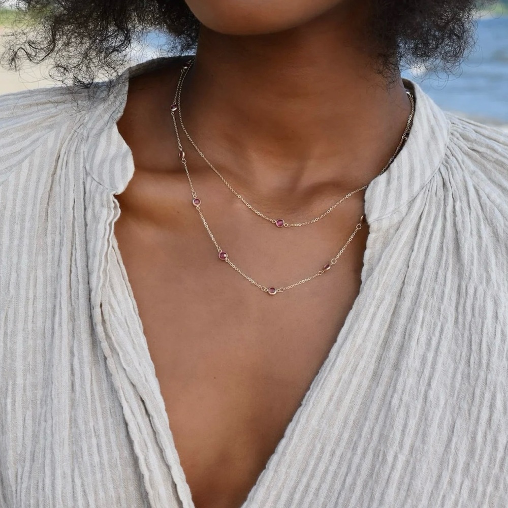 NEW HaverHill Petite 1 Birthstone Necklace in 14k Gold(Pink Sapphire October) - Picture 8 of 9